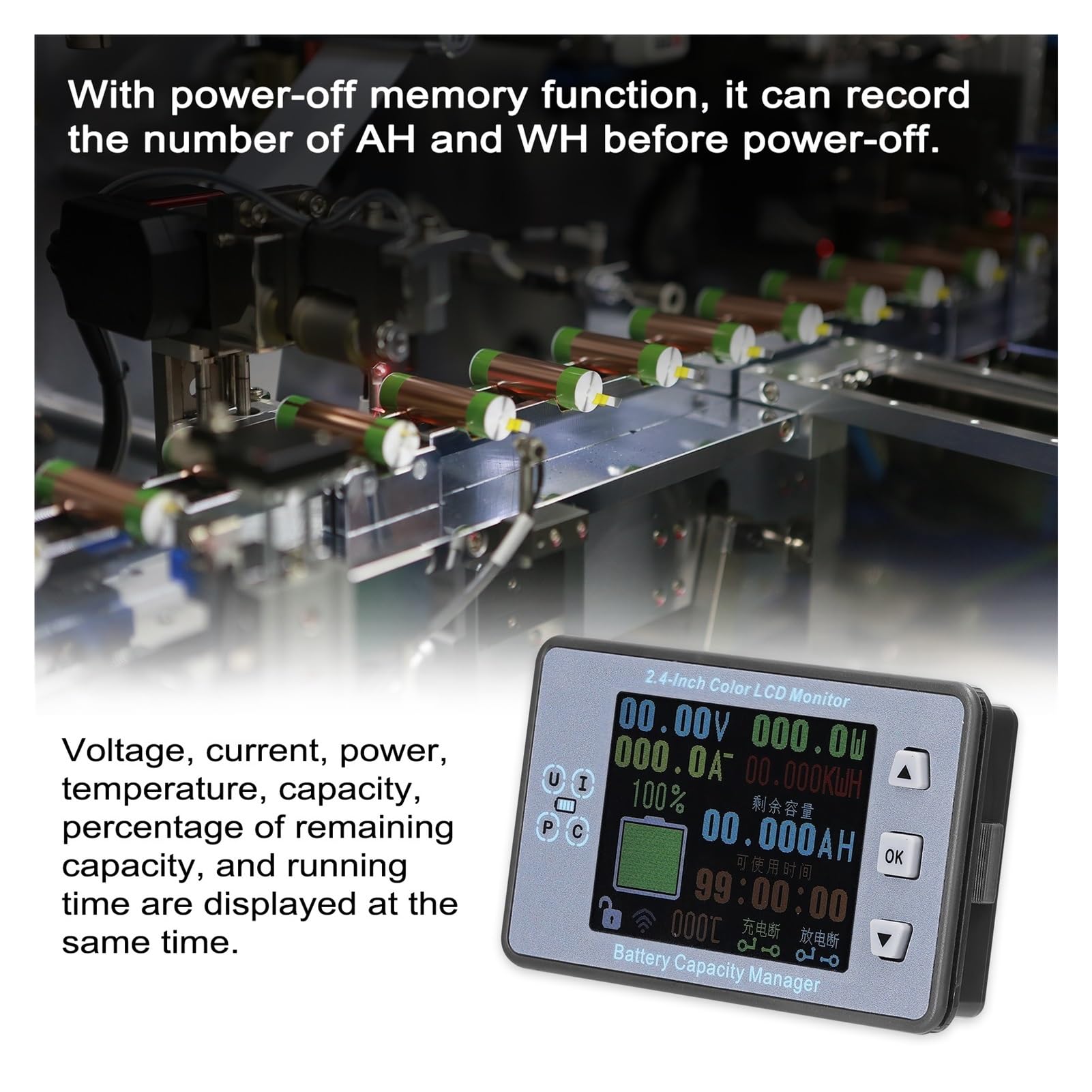 Comprobador de Batería, Coulómetro de batería VAC8810F 300A, amperímetro inalámbrico, voltímetro, Detector de potencia de batería, probador de capacidad de batería, Monitor de batería(Waterproof Cover