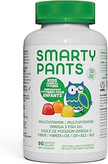 SmartyPants Kids Complete and Fiber Gummy Vitamins: Gluten Free, Multivitamin, CoQ10, Folate (Methylfolate), Vitamin K2, Vitamin D3, Biotin, Methyl B12, Omega 3 DHA/EPA Fish Oil, 90 count (3 Week Supply)