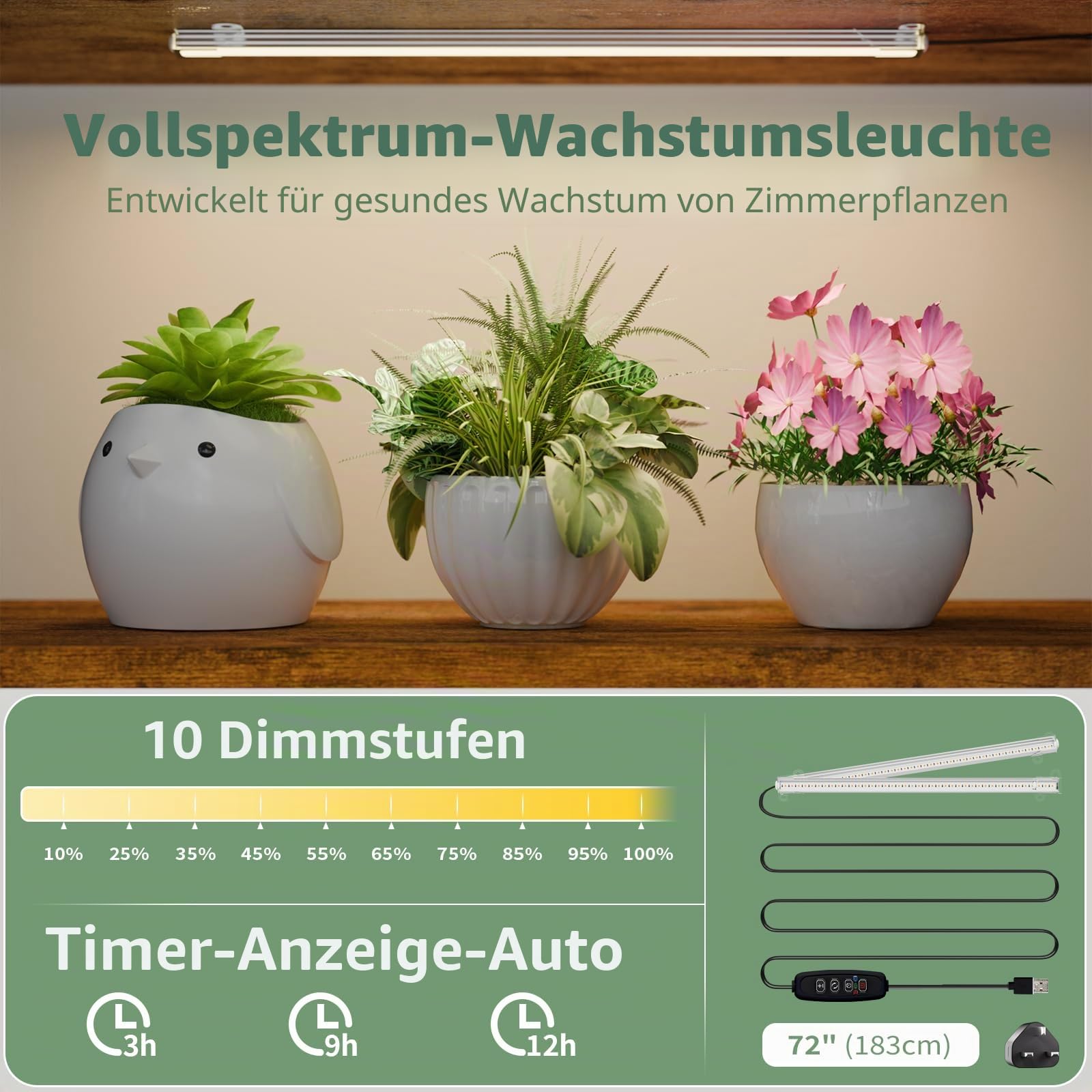 Großer Pflanzenständer für den Innen mit Wachstumslicht, 183 cm hohes Pflanzenregal aus Metall, 5 Ebenen, Halter für 12 Töpfe, robustes rechteckiges Präsentationsregal für Wohnzimmer, Terrasse, Ecke