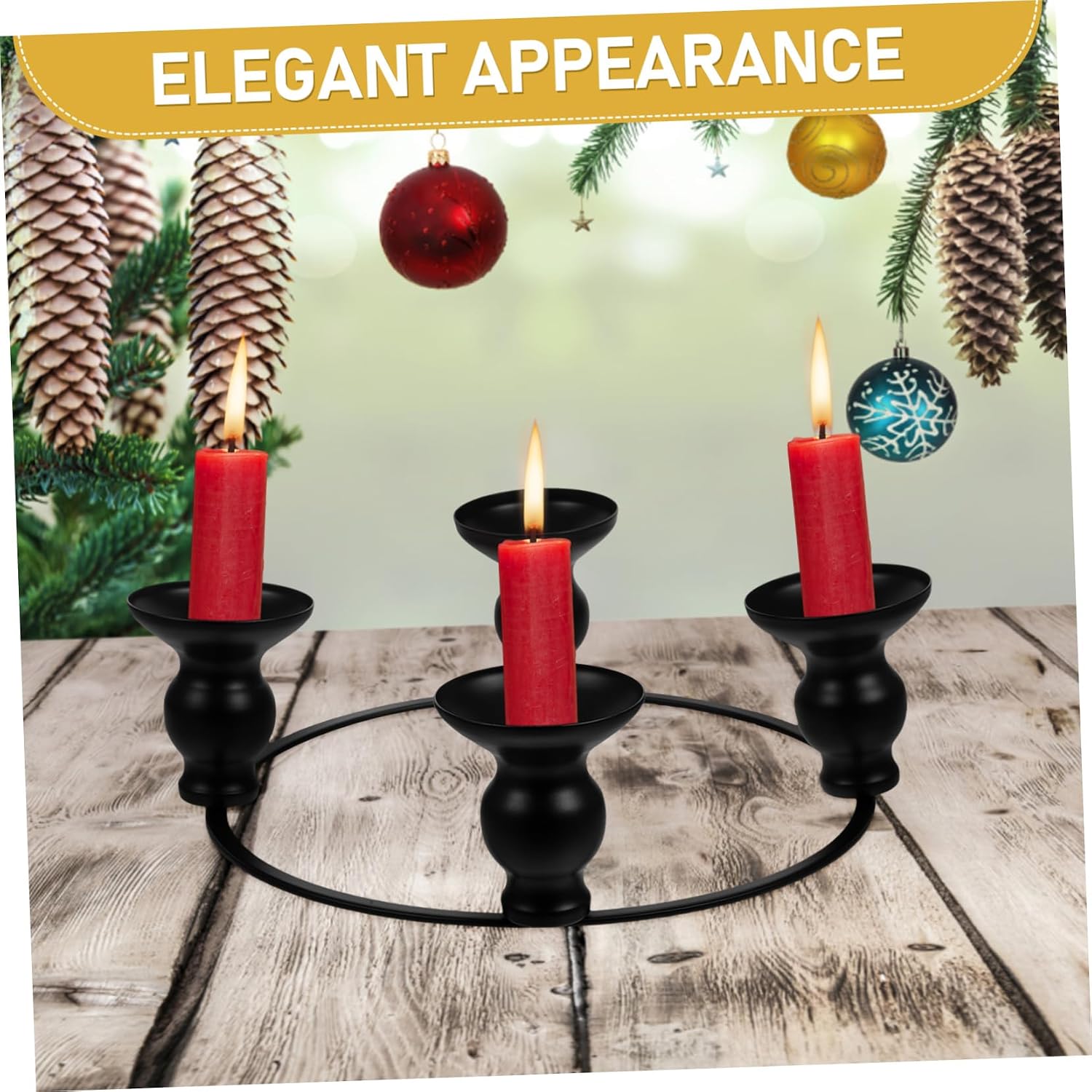 Metal Christmas Candle Holder Ring Iron Table Centerpiece Decorative Wreath Accessory Xmas Ornament