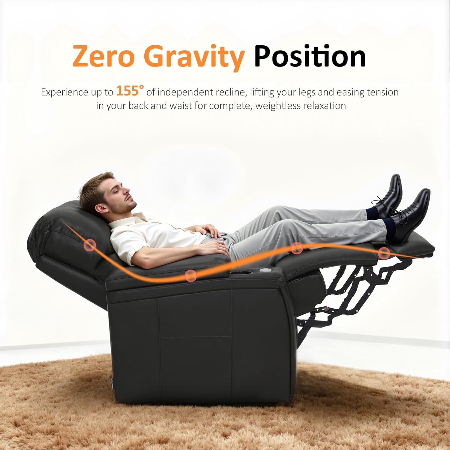 MCombo Triple Motors Power Recliner Chair with Power Headrest & Lumbar Support for Living Room, Home Theater Seating with Armrest Storage, Tray Table and Dual Charging Ports HTS708 (Black)