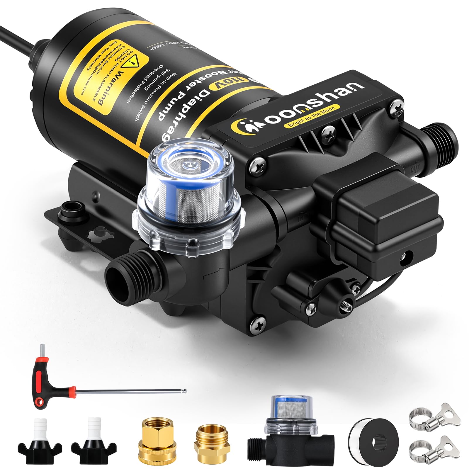 Photo 1 of Moonshan 110V Fresh Water Pump Self-Priming Diaphragm Water Pressure Booster Pump with Pressure Switch 5.0GPM 55PSI for RV Garden Hose Household Irrigation