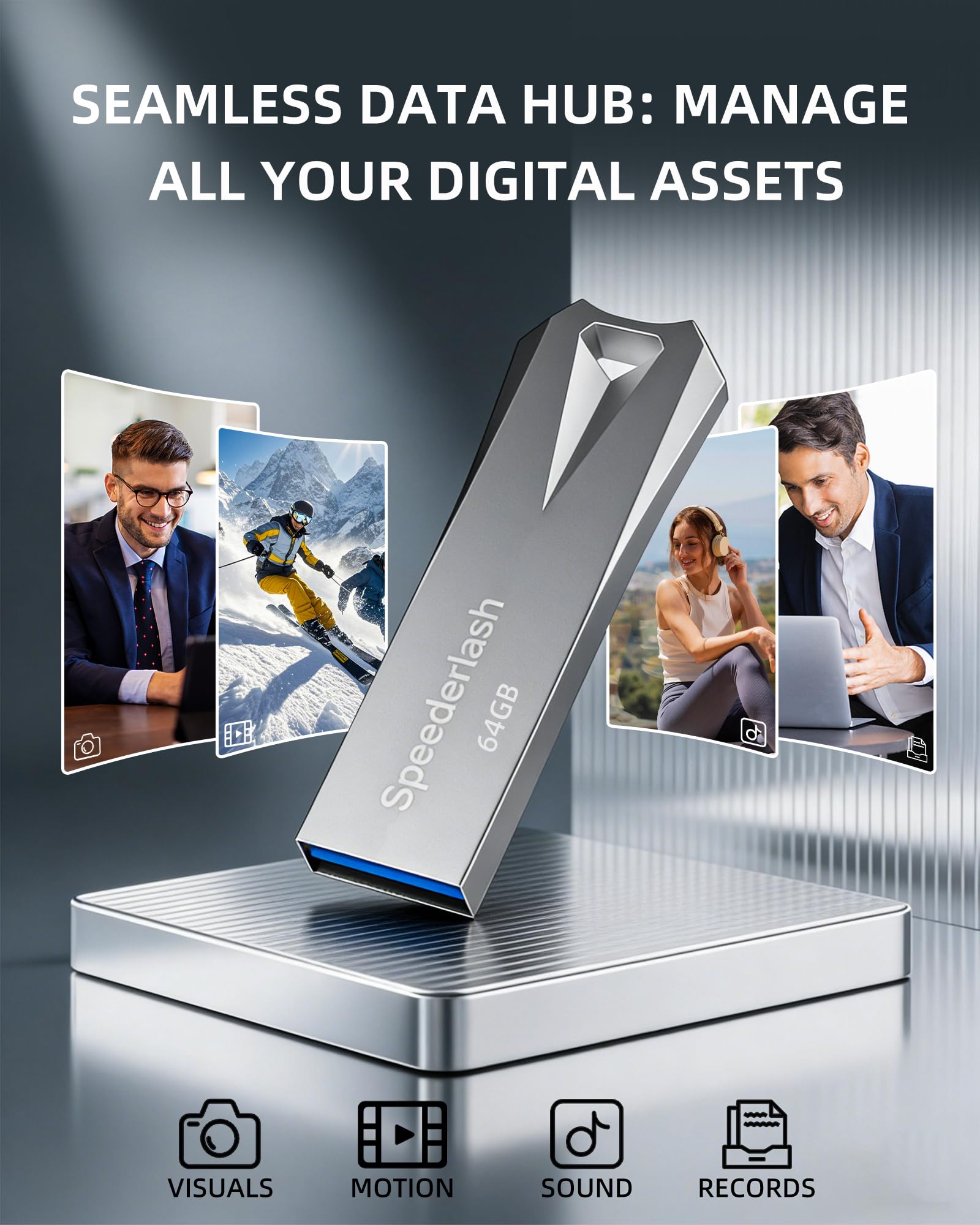 Speederlash - Chiavetta USB 3.0 da 64 GB, ad alta velocità, velocità di lettura 200 MB/s, involucro in metallo resistente, espansione di archiviazione per foto, video, audio auto, chiavetta di memoria