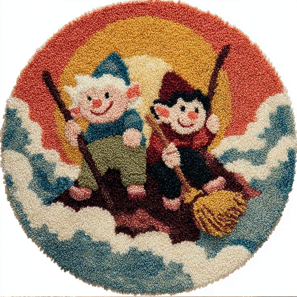 Round Latch Hook Rug Kits Cartoon Elves For Adults And Starter 50*50Cm