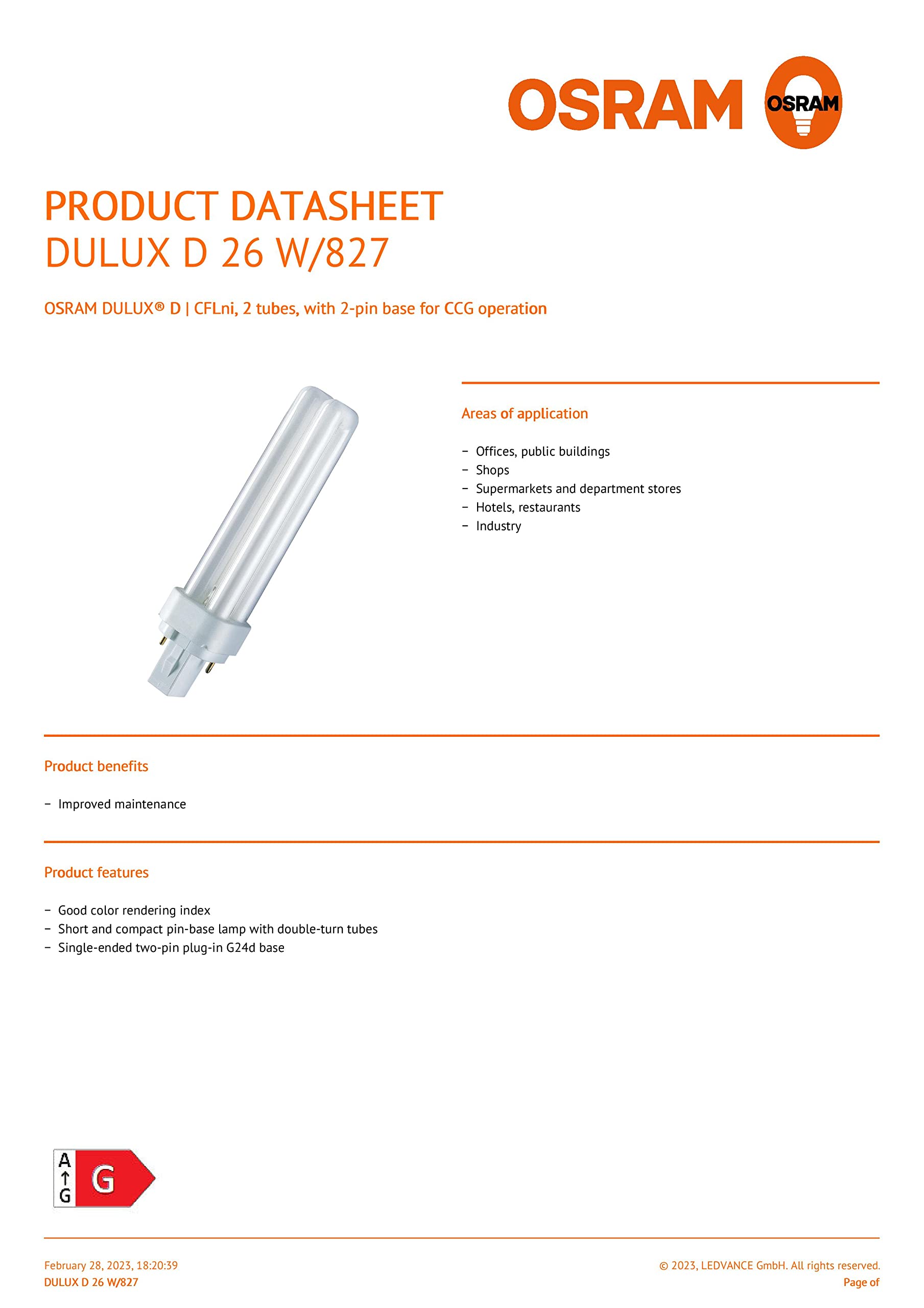 10 bombillas Dulux D, de Osram, 26 W, 827 840840 2P G24d-3