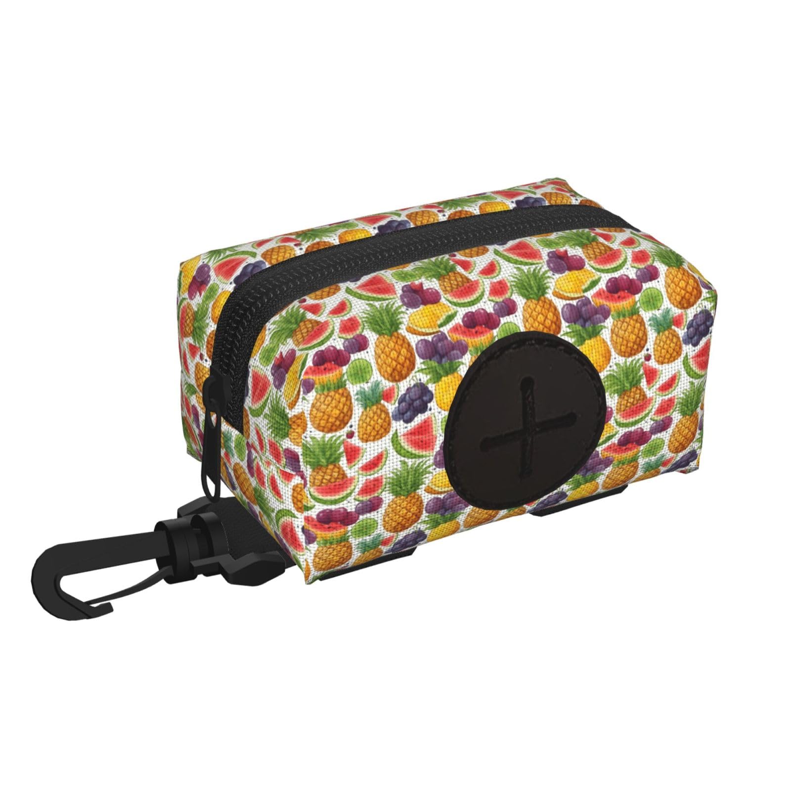 Pphgut Black Fresh Juicy Fruits Pineapple Berries Grape Orange Print Waterproof Pet Waste Treat Bag Outdoor Walking Hiking Pouch Camping Accessory