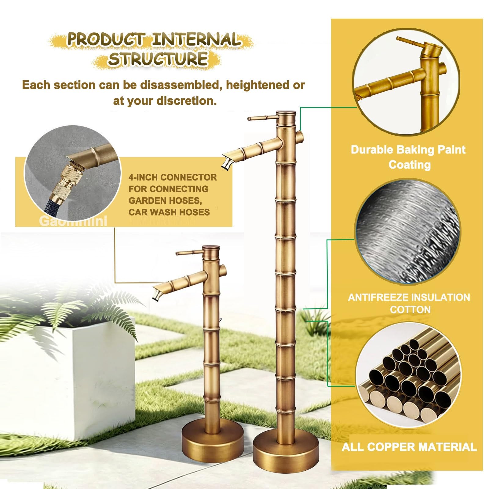 Grifo de columna de jardín de cobre, grifo resistente a las heladas, hidrante vertical independiente con soporte para manguera, dispensador exterior para jardín y patio trasero