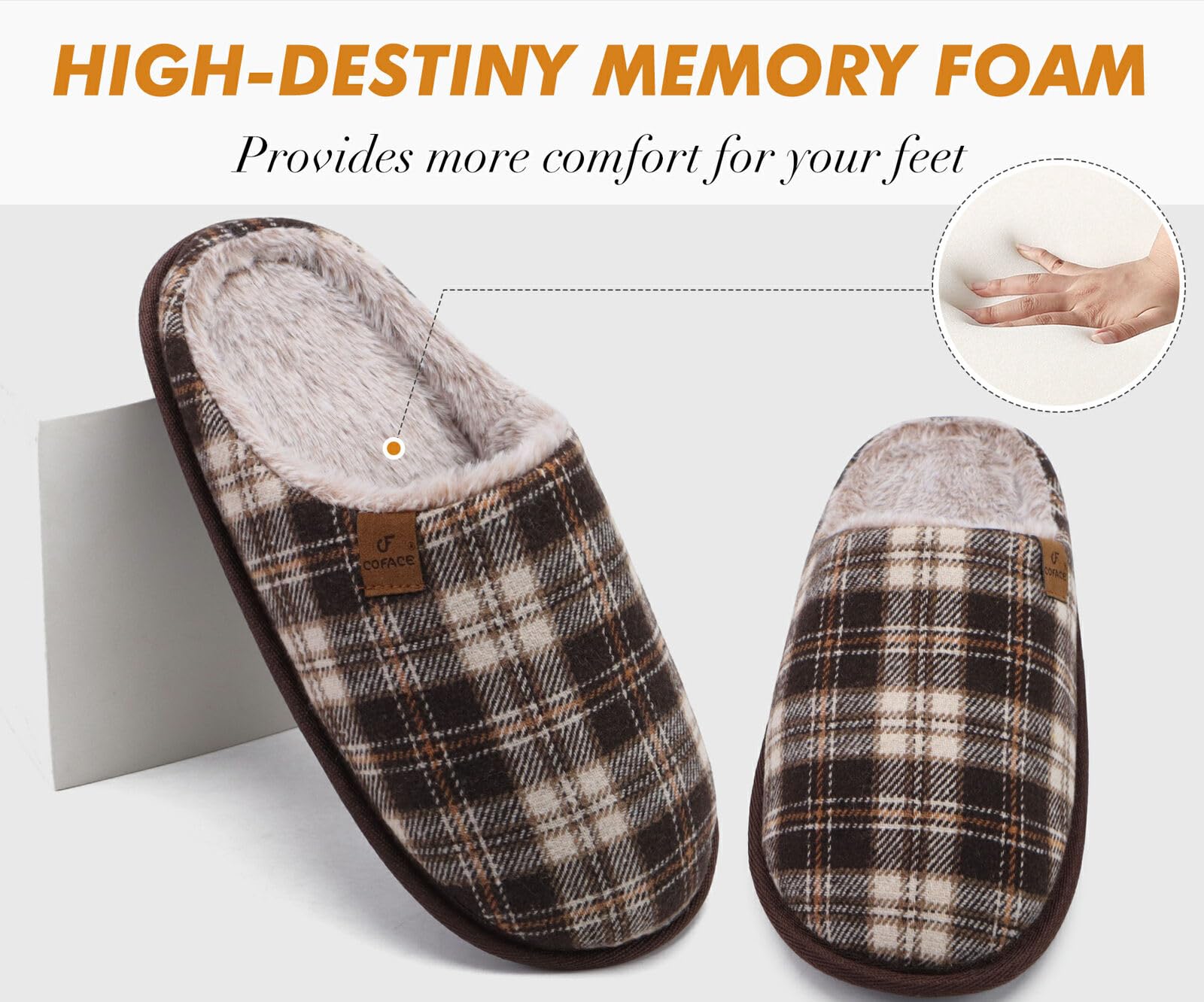 Pantofole da Uomo Invernali Plaid, Comoda Memory Foam Calde Scarpe da Casa in Lana con Suola Antiscivolo 40-47