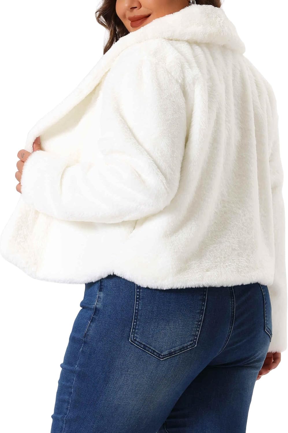 Agnes Orinda Plus Size Jacket for Women Winter Cropped Lapel Shrug Long Sleeve Faux Fur Fluffy Coat