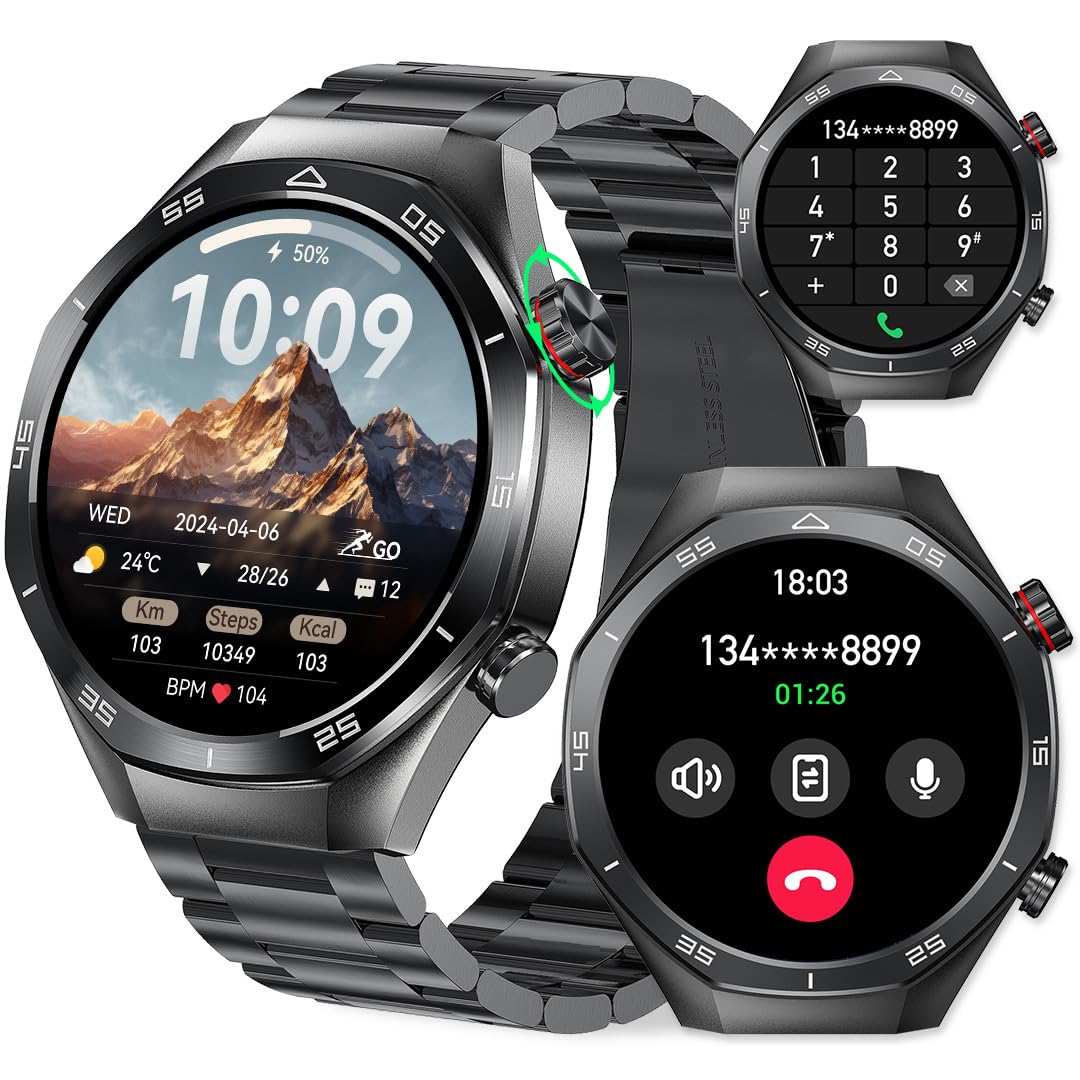 Montre intelligente homme Traqueur fitness Bluetooth Étanche IP67 Écran tactile HD 1,54" Fréquence cardiaque/pression artérielle