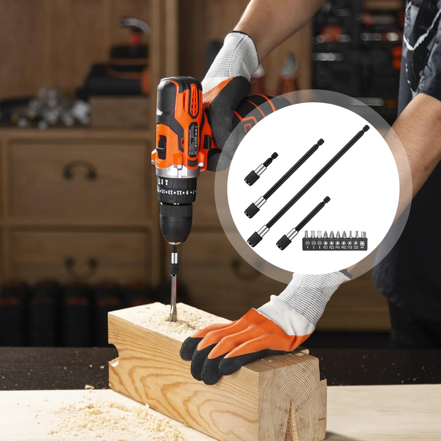 14 estensori per trapano, in acciaio legato, 60/100/150/300 mm, supporto per punte per cacciavite 1/4, trapano magnetico con attacco esagonale, prolunga per punta per cacciavite a batteria (nero)