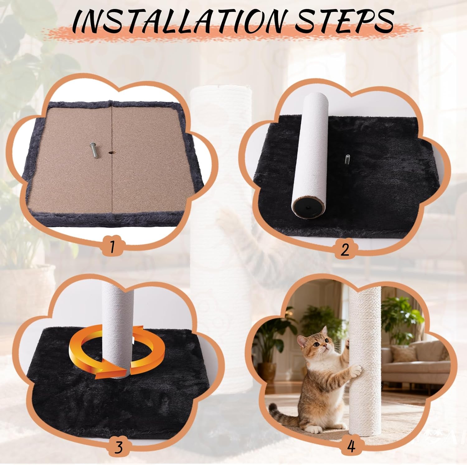 Cat Scratching Post Replacement Base, Cat Tree Replacement Parts, Foldable Base Covered with Soft Plush, Suitable for M8 Screws Cat Tree Scratcher Indoor for Kittens (Darkgrey)