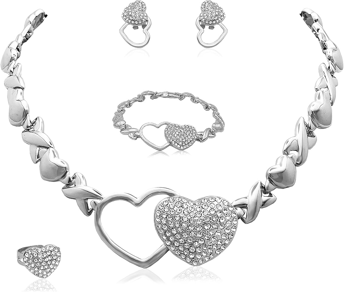 SYHOL Gold Jewelry Set 18K Gold Accessories for Women Jewelry Set Wedding Bridal Fashion Jewelry Sets Women Accessories Bracelets Earrings and Rings Sweetheart Gifts
