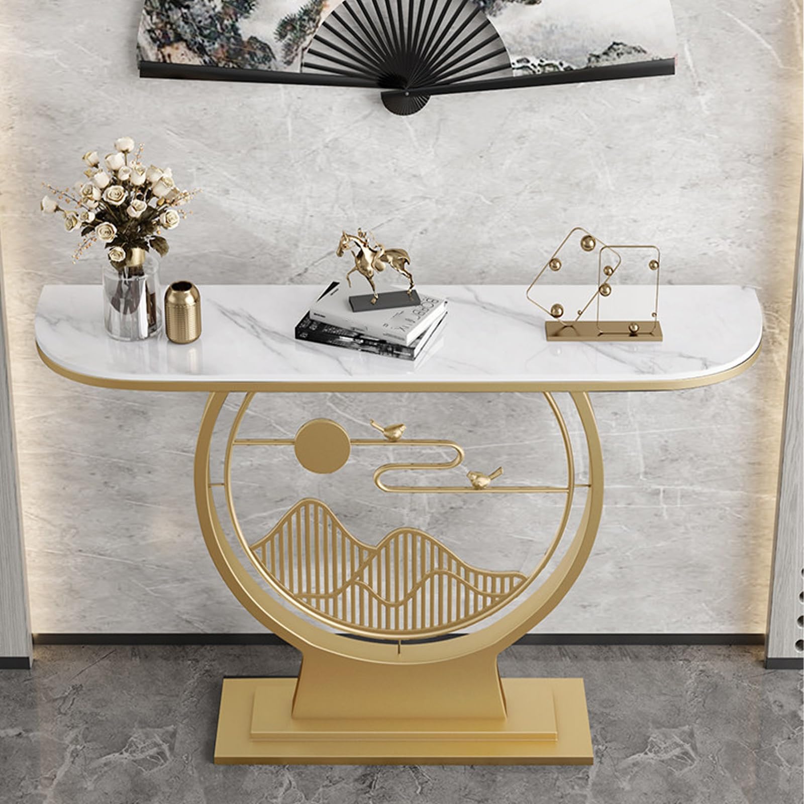 Mesa consola étnica con piedra sinterizada para pasillo y entrada Gold