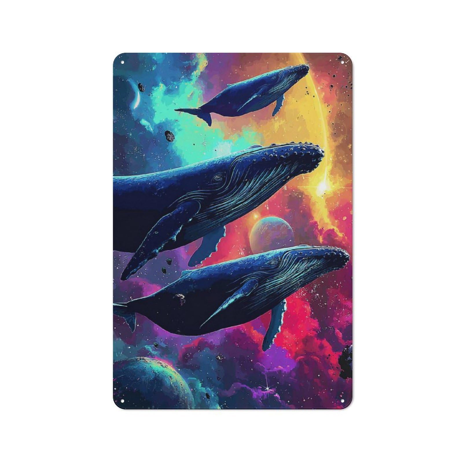 Junmoney Whales In Space Cosmic Artwork Tin Wall Plaque 30X20cm With For Man Cave Or Games Room, A Christmas Gift For Leisure-Room Decor Enthusiasts