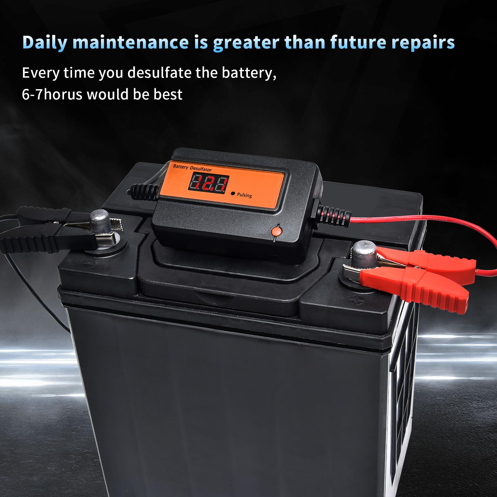 Desolfatore Automatico per Batterie al Piombo-Acido GEL, AGM, SLA, 12-48V, 200AH, con Clip Grandi, per Auto, Camion, Moto, ATV, Barche, Pannello Solare (arancione)