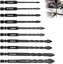 Set of 10 Tile Drill Bits Ceramic Drill Bit Professional Diameter 3/4/5/6/8/10/12 mm Hexagonal Glass Drill Carbide Drill Bit for Ceramic, Marble, Granite, Concrete, Wood, Glass, Plastic