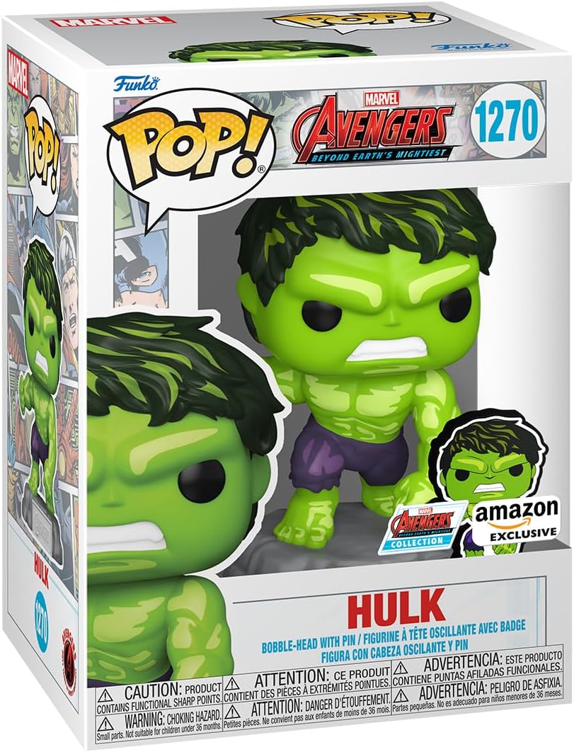 Pin Pop y Esmaltado: Los Vengadores: Los Héroes Más Poderosos de la Tierra - 60 Aniversario, Hulk con Pin Esmaltado - Marvel Comics - Exclusivo de Amazon - Figura de Vinilo Coleccionable - Idea de Regalo - Fans de Superhéroes