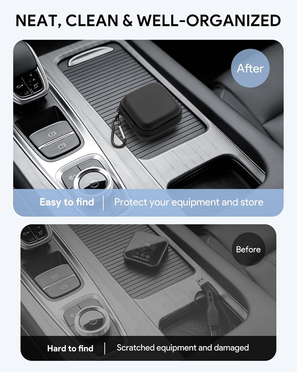 Hard Shell Case for Magic Ai Box Wireless Carplay, Mini Hard Bag with Charging Cable Storage for Car Audio, Carplay Equalizers Accessories, Shockproof Waterproof (Only Case)