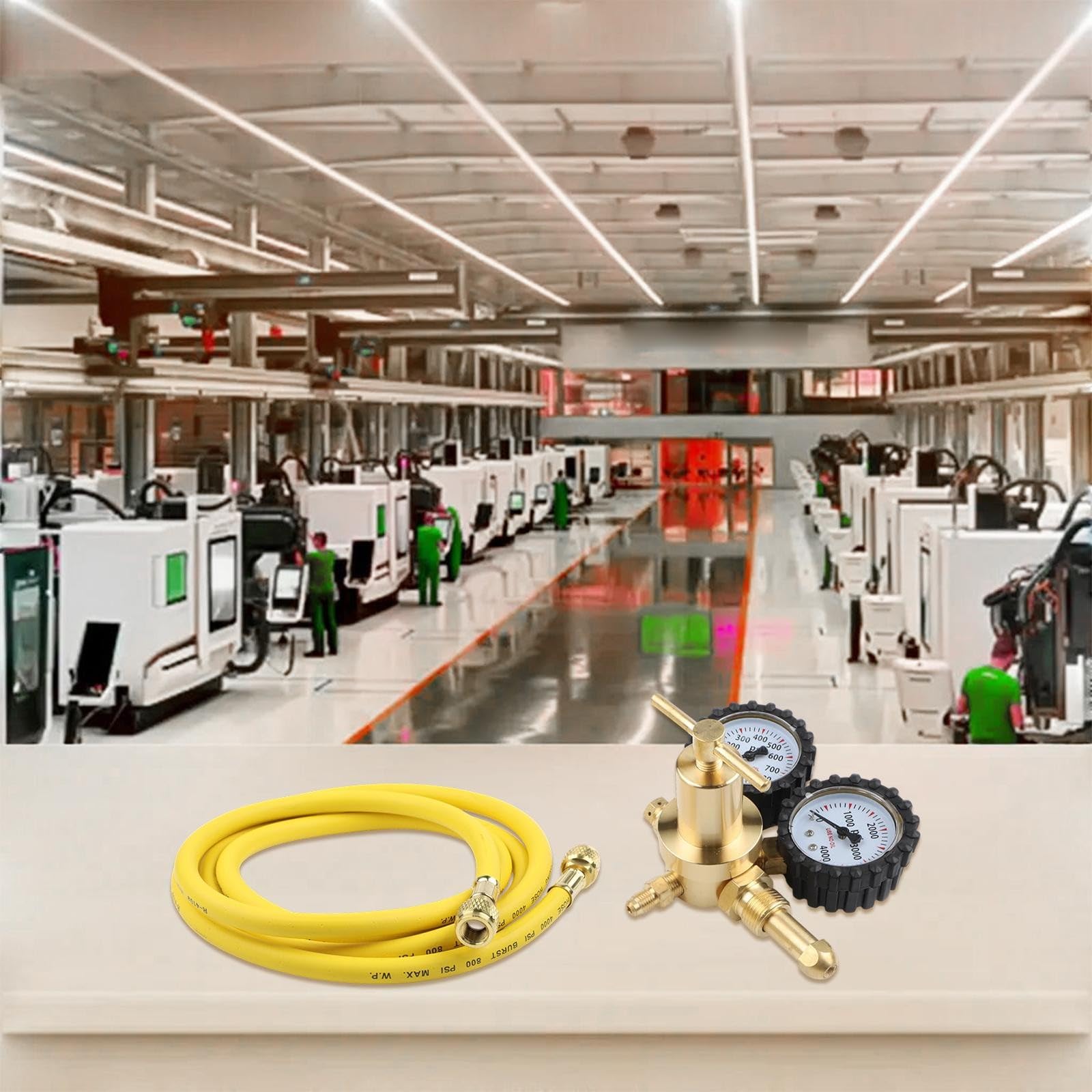 EasyByMall Regulador de presión de nitrógeno de latón con manguera de 2 m, conexiones G5/8 y CGA580, entrada de 1 a 200 bar, salida de 1 a 60 bar, caudal de 25 m³/h para uso industrial