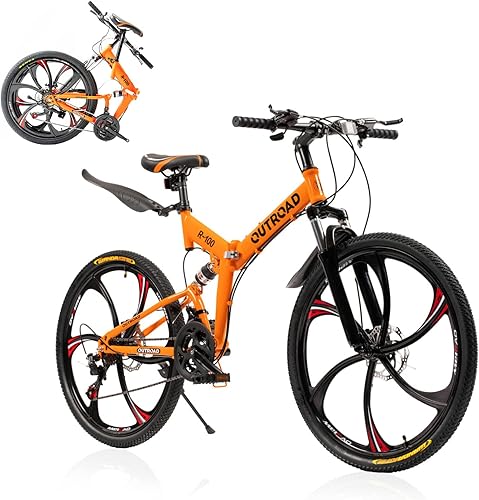 MarKnig Bicicleta de montaña plegable para adultos de 26 pulgadas, transmisión Shimano de 21 velocidades con suspensión completa, freno de disco