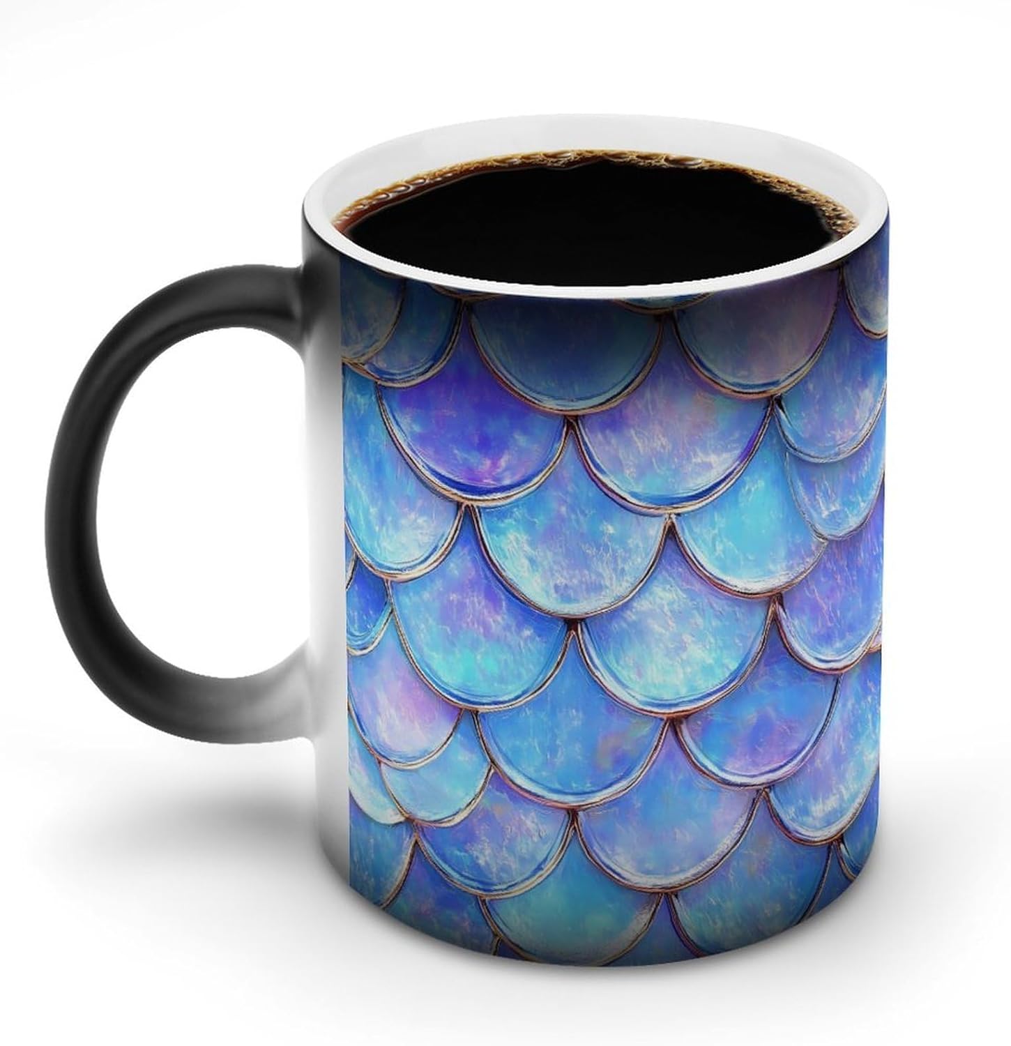 Blue Mermaids Scales Color Changing Mug Heated Ceramic Cup Heat Sensitive Coffee Mug Fun Gift