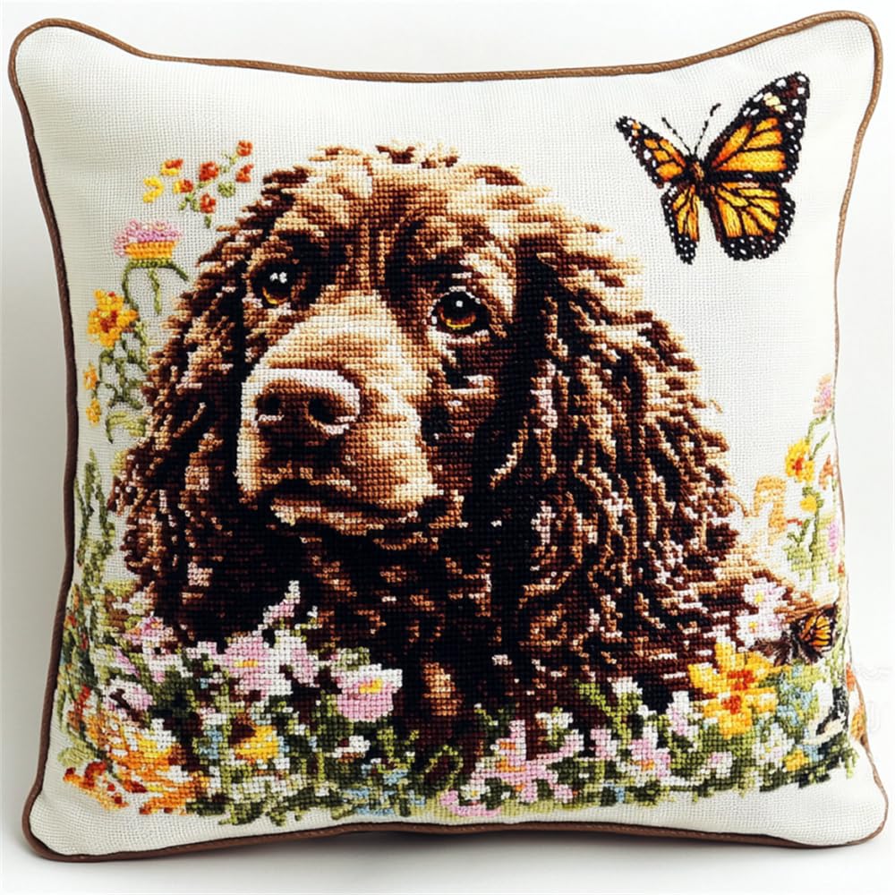 ORLUMY Fantasy Animals Latch Hook Kits Boykin Spaniel DIY Latch Hook Kits Yarn Kits Pillow Rug Pattern Arts and Crafts Crochet Needlework 43X43Cm