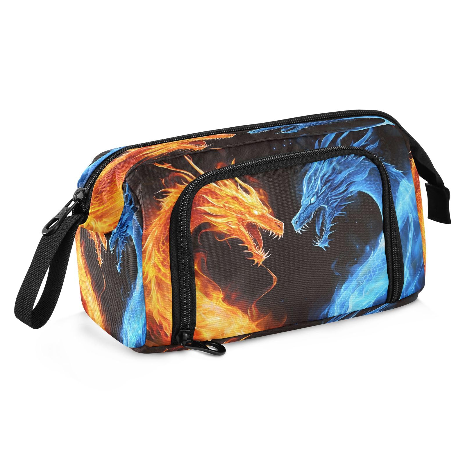 Mnsruu Big Capacity Pencil Case Two Dragon with Fire Pouch Pen Case Pencil Box Stationery Bag Makeup Bag Office Organizer for Adults — image 1