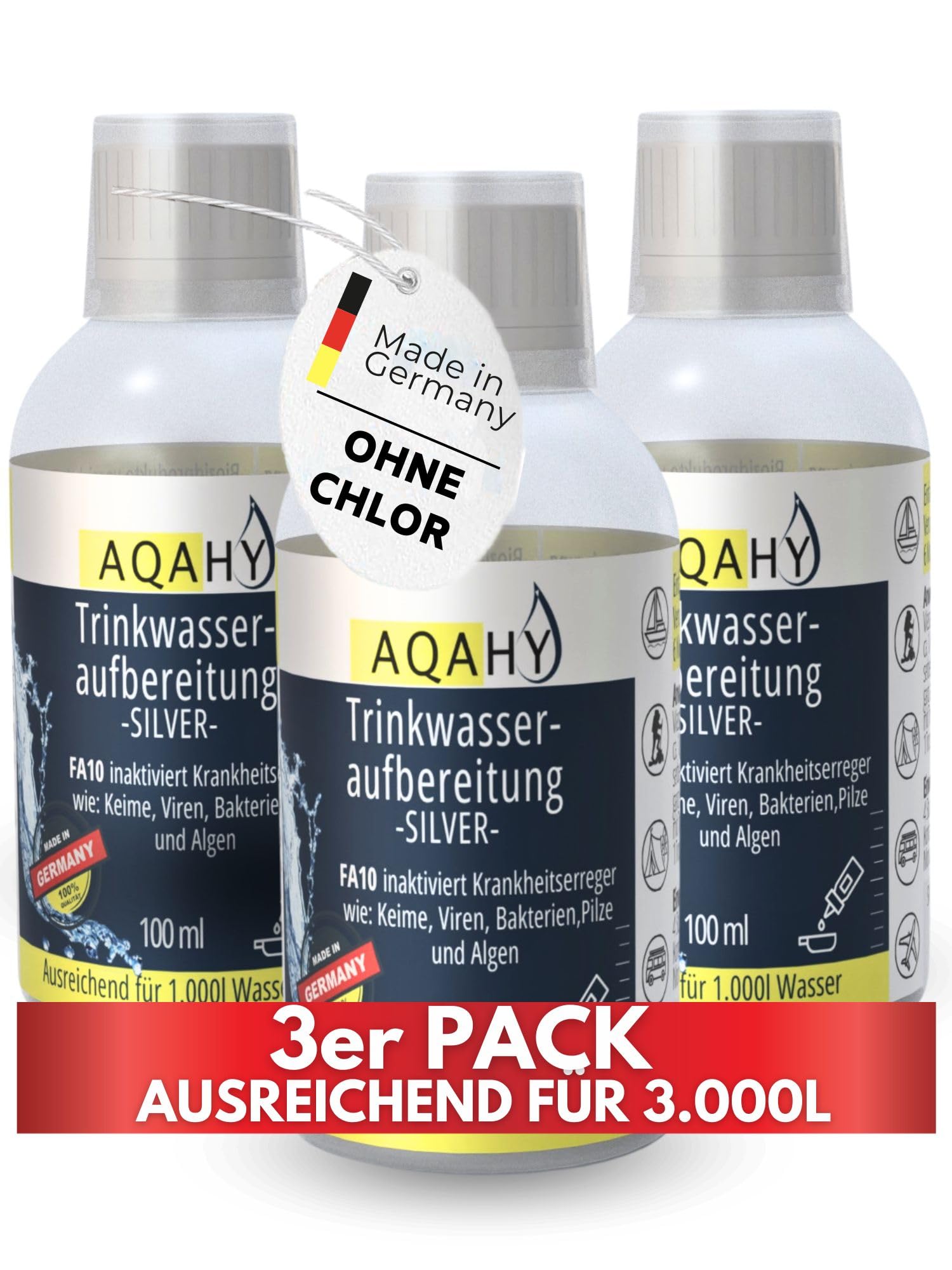 AQAHY Trinkwasseraufbereitung Silber - Effektive Konservierung| Silberionen für sicheres Wasser | Wohnwagen, Camping, Outdoor