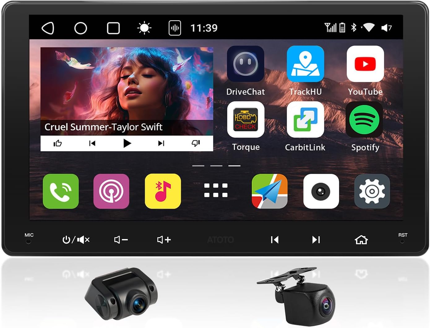 Double Din Car Stereo 9 inch, 6GB+128GB QLED Wireless CarPlay & Android Auto, 4G/Wi-Fi/Dual BT/USB, DSP, 4V RCA, AMP, SUB, GPS, AI-Powered, HDMI-in/Out,1080P Front & Backup Cams, S8G2099UN