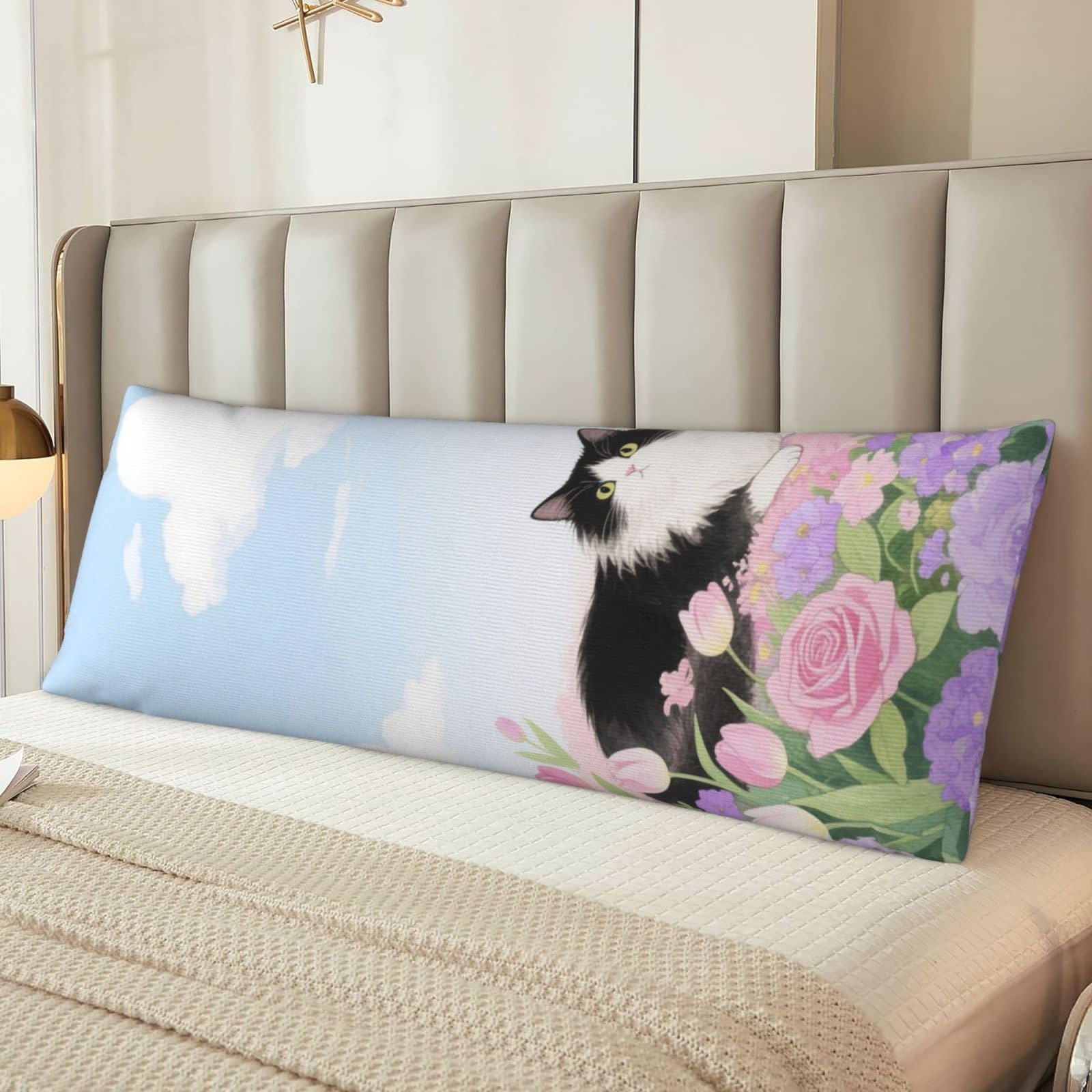 Cat Floral Watercolor Body Pillow Cover with Hidden Zipper 54"X20",Ultra Soft Microfiber Long Pillow Case Decorative Bedding Pillowcase Cushion Cover Cases for Bedroom Couch Sofa,Home Gifts