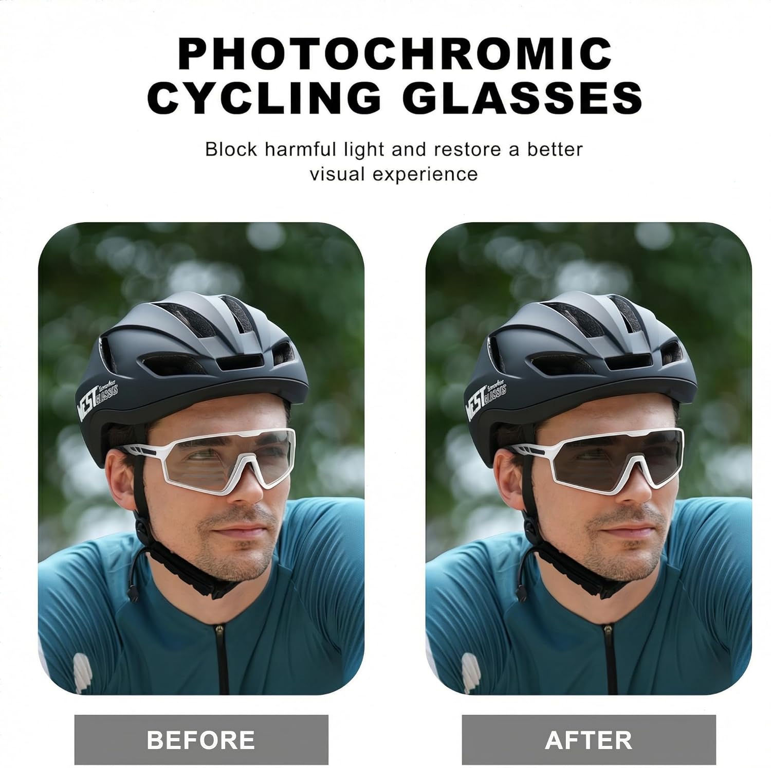 BangLong Photochromic Cycling glasses for Men Women, Clear Running MTB Sunglasses UV Protection - Image 4