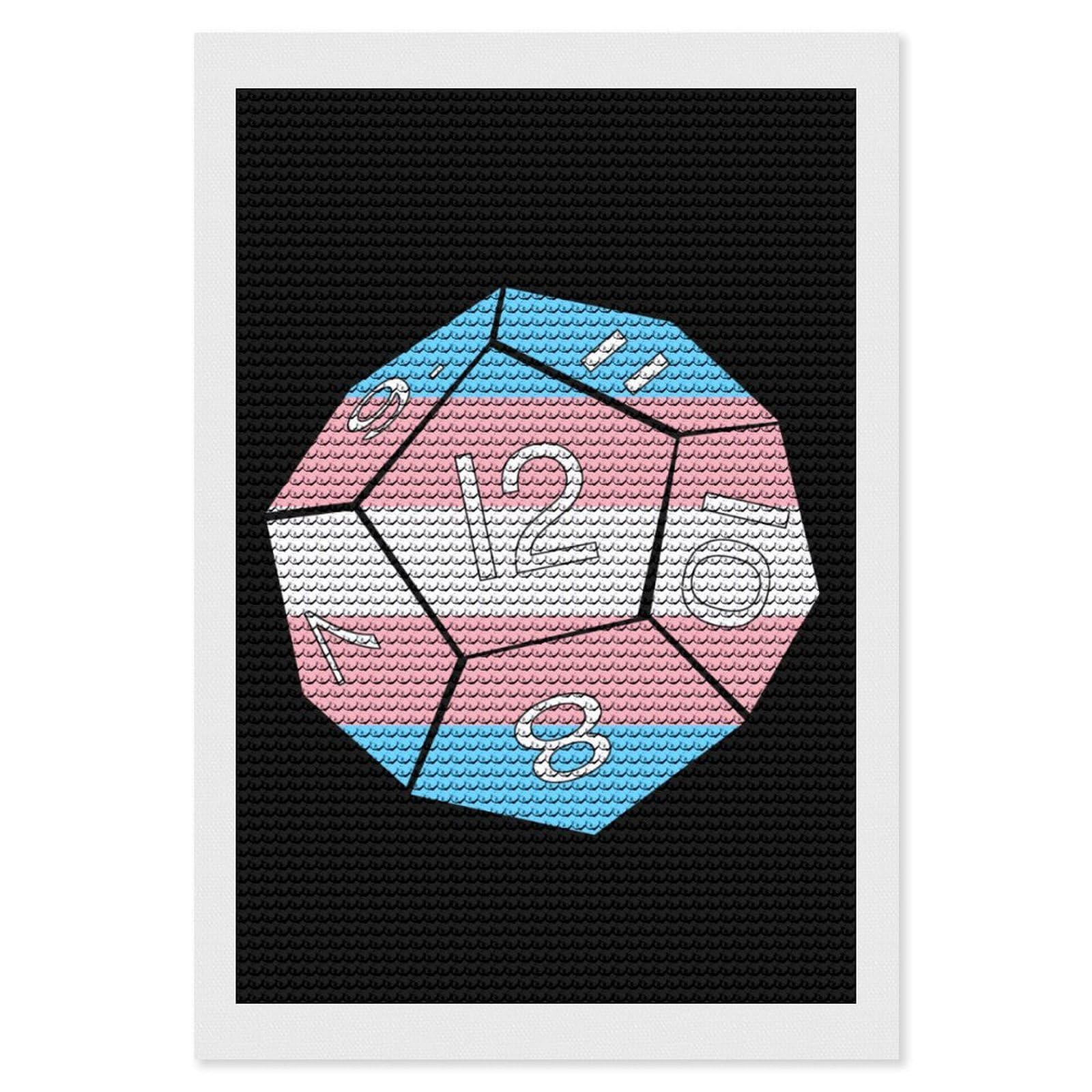 Nclqvjxzkhw Style Transgender Flag Dice Dragons Dungeons Diamond Art Painting For Adult Round Diamonds Pictures Arts Crafts Home Wall Decor 8"X12"