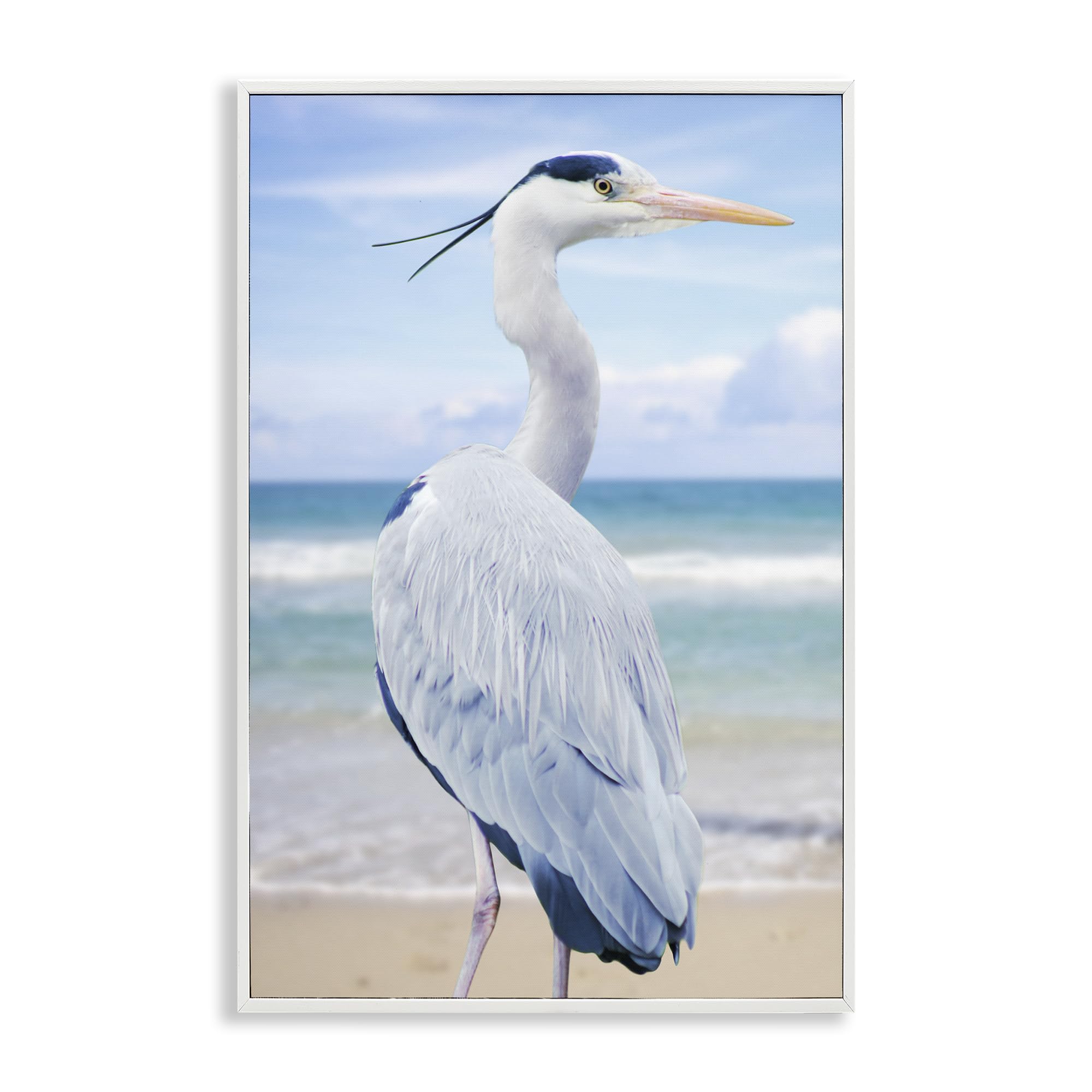 Stupell Industries 'Vacationing Heron by Seaside', Framed Giclee Art, White, 16 x 24 Inches, Easy to Hang and Sturdy, Made in USA, by Marcus Prime