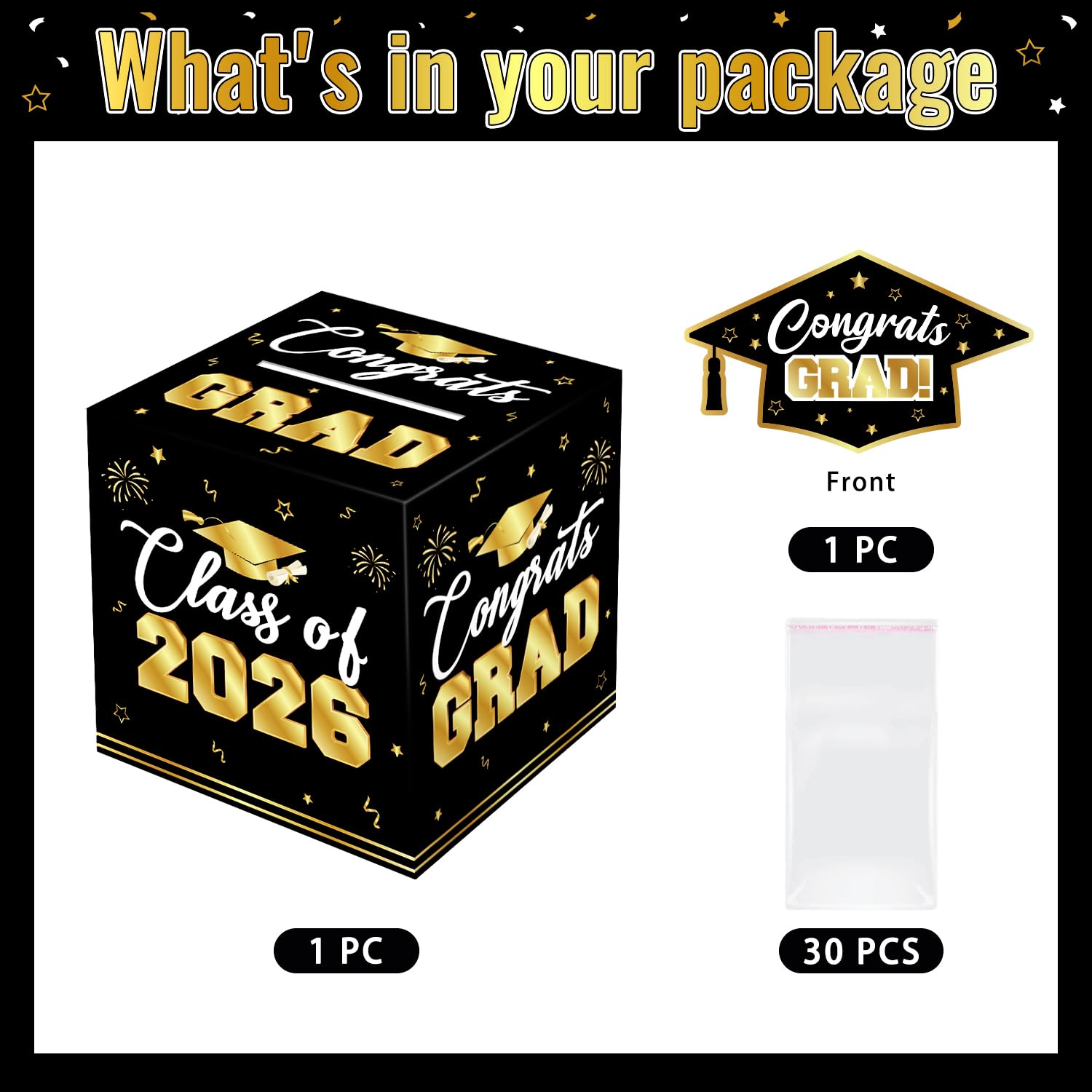 Photo 1 of 2026 Graduation Money Box Black, Class of 2026 Cash Gift Box, Graduation Party Money Holder Box, Congrats Grad Decorations for High School & College