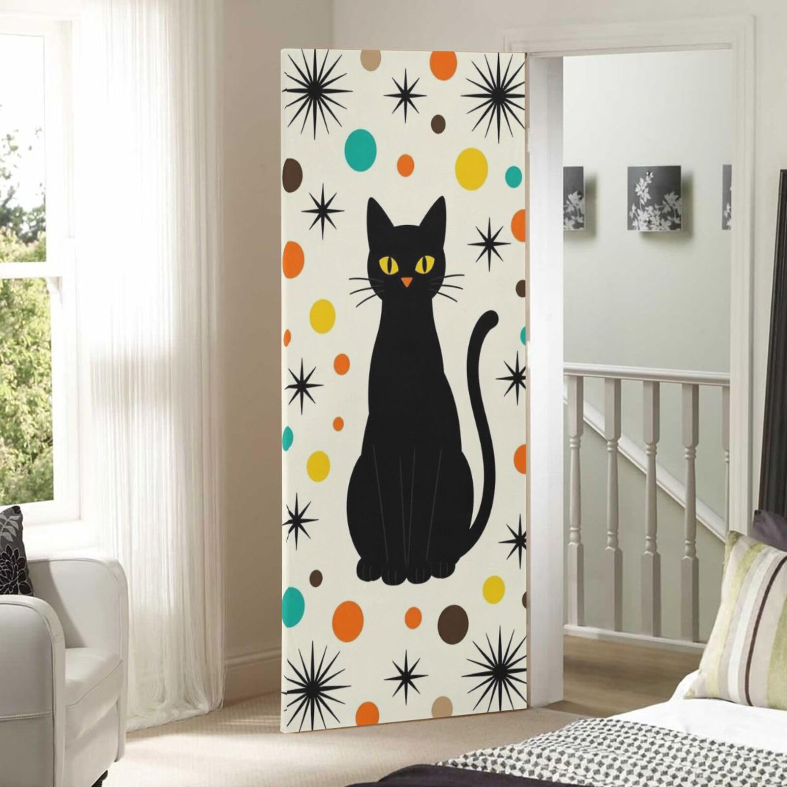 FRODOTGV Czarny kot rozciągliwy ochraniacz na drzwi 81 x 200 cm