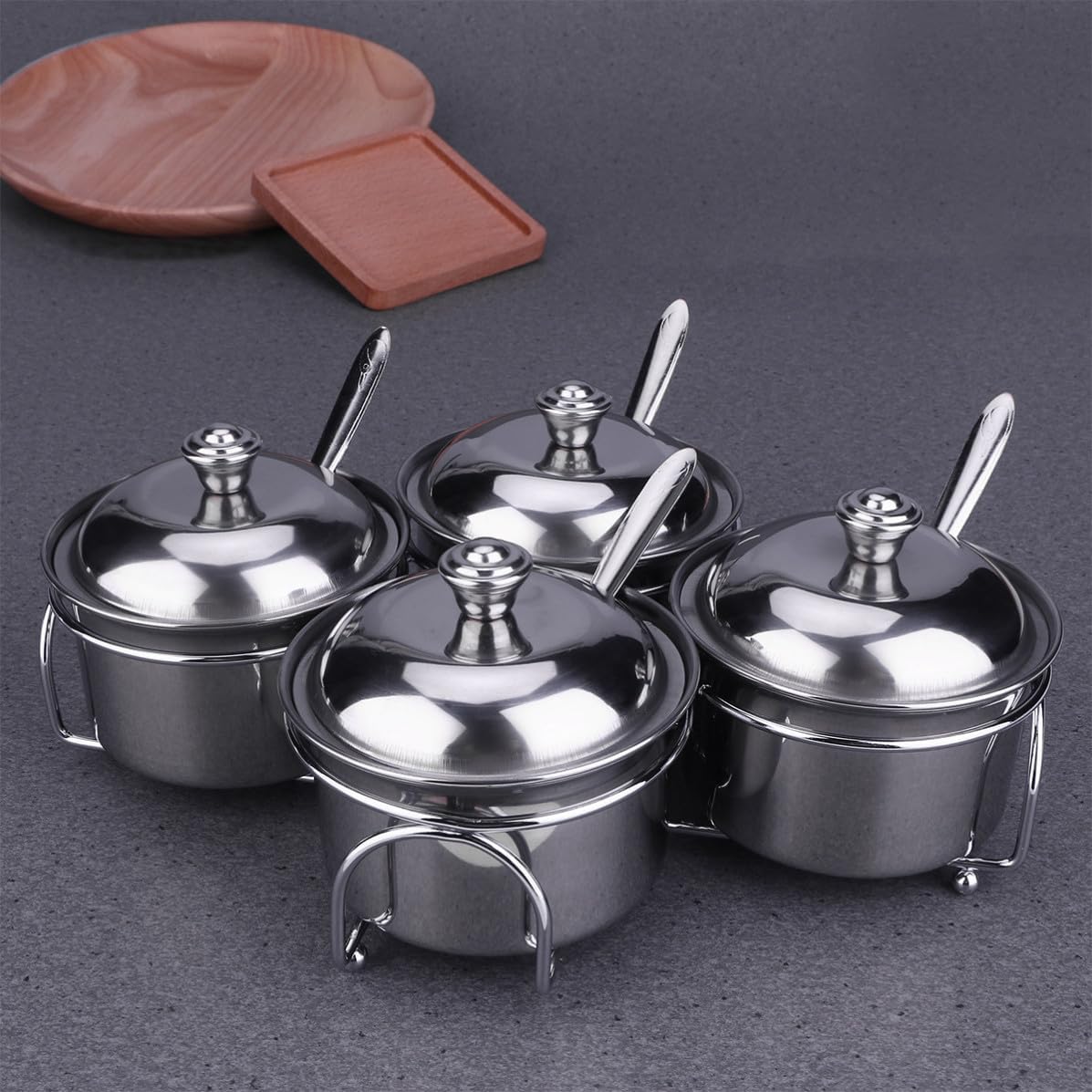 VILLCASE Stainless Steel Spice Box Set with Lid and Spoon, Silver