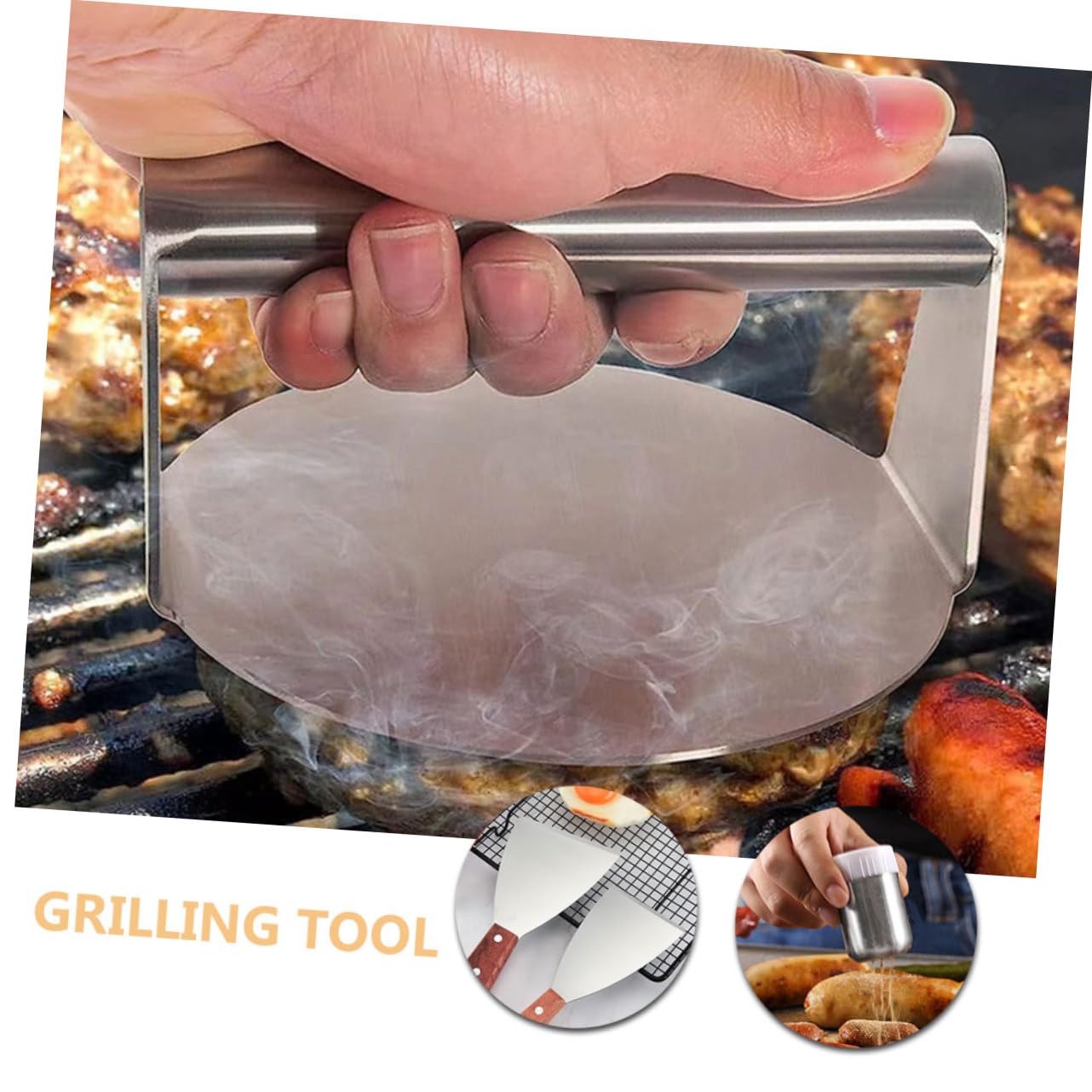 PRETYZOOM Set Accessori Bbq 5 Pezzi in Acciaio Inossidabile Pressa per Hamburger, Spatola, Pennello, Bottiglia di Condimento e Griglia per Carne Esterno