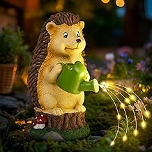GIGALUMI Hedgehog Water Kettle Statue, Garden Ornaments with Solar Powered Lights, Gifts for Mum, for Women, Birthday Gift for Mom, Waterproof Garden Decorations for Patio, Yard