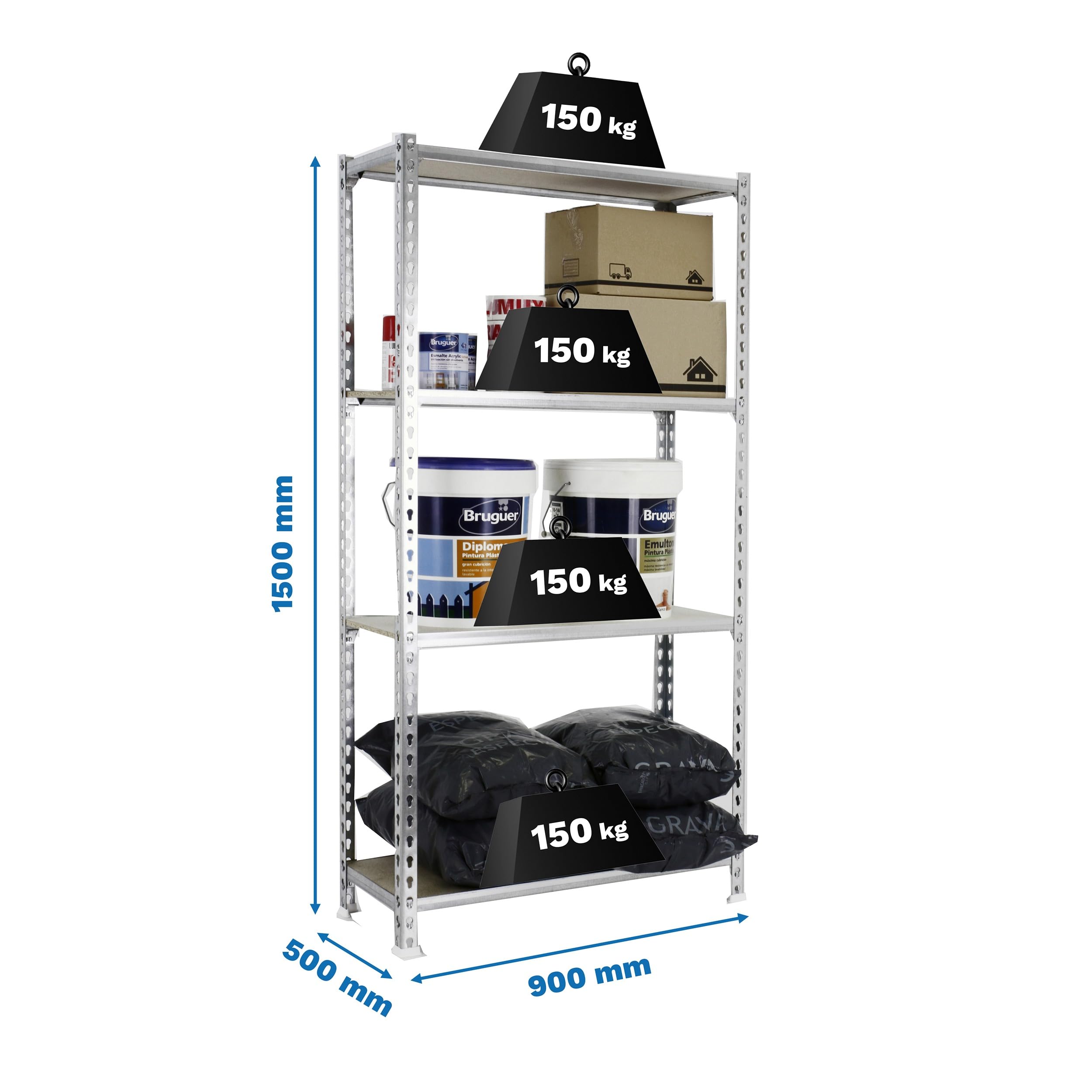 Simon Rack Estanterias Metalicas, 1500x900x500 mm, 4 Baldas de Madera, 150 kg de Punto Flexión, Estanterias Almacenaje, Galvanizado/Madera - Maderclick