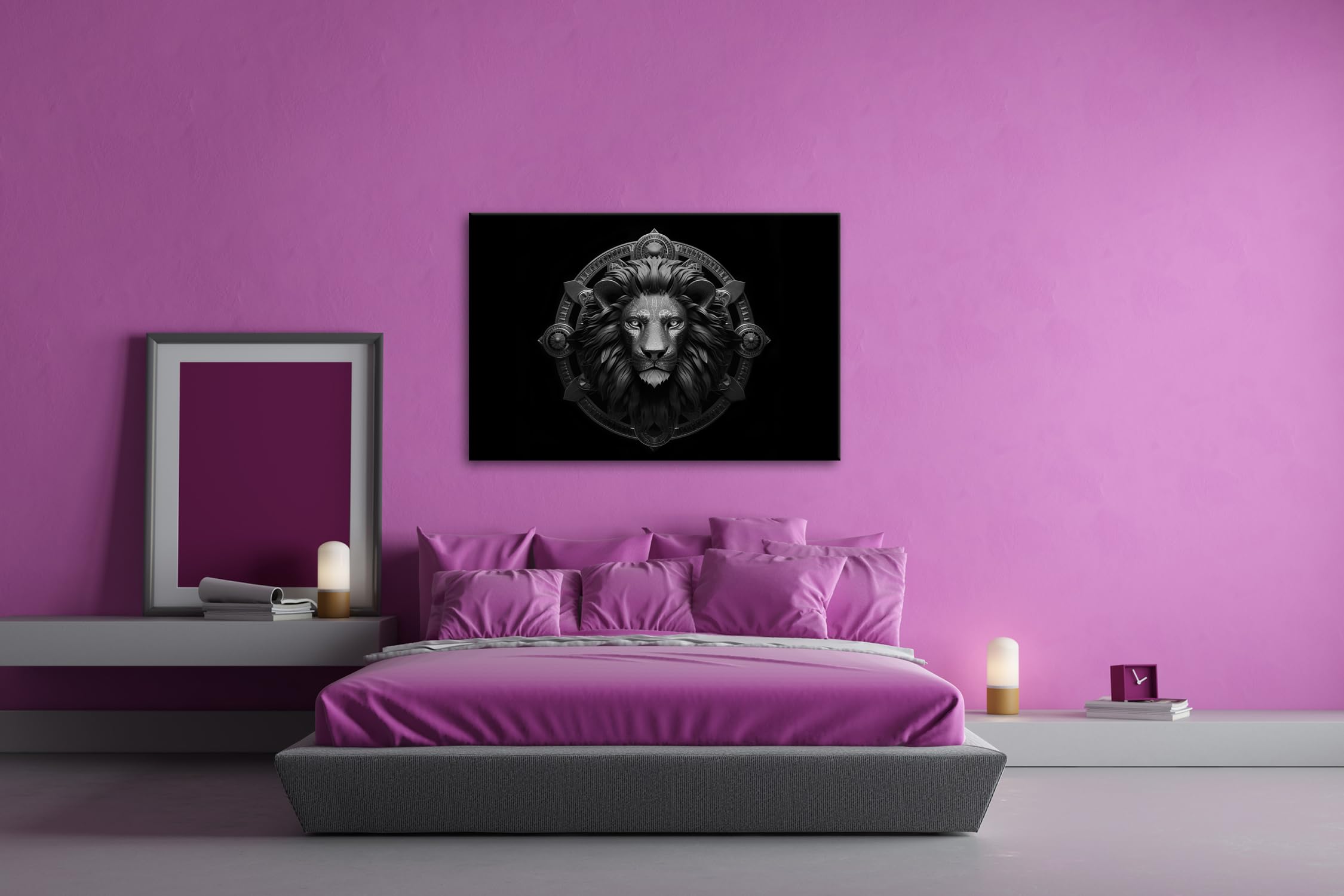 deyoli Obraz na płótnie znak zodiaku majestatyczny lew z mocną obecnością format: 70 x 50 cm efekt: czarno-biały XXL druk artystyczny obraz na blejtramie/obraz ścienny/dekoracja salonu