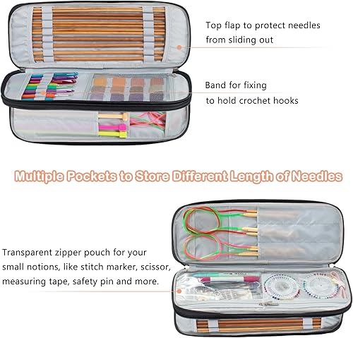 Miniatura 3 de MYBAGZING Estuche para agujas de tejer (hasta 14 pulgadas), organizador de agujas de tejer, estuche de gancho de ganchillo vacío - Organizador de