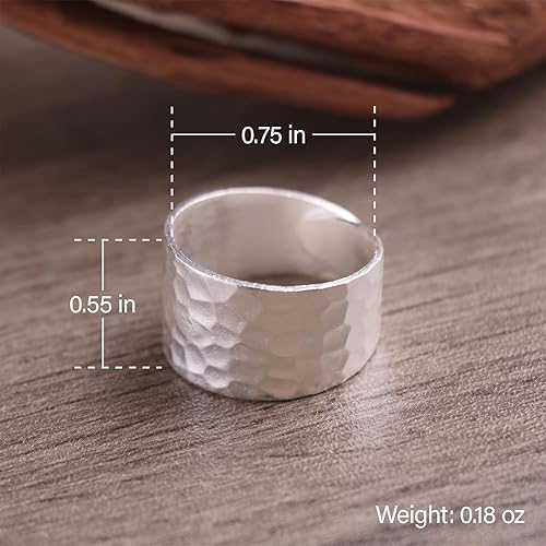 Miniatura 4 de TIANYI Anillo Ancho de Plata Martillado Hecho a Mano para Mujeres Boho Moderno Banda para Pulgar Anillo Ajustable Abierto Minimalista Anillo