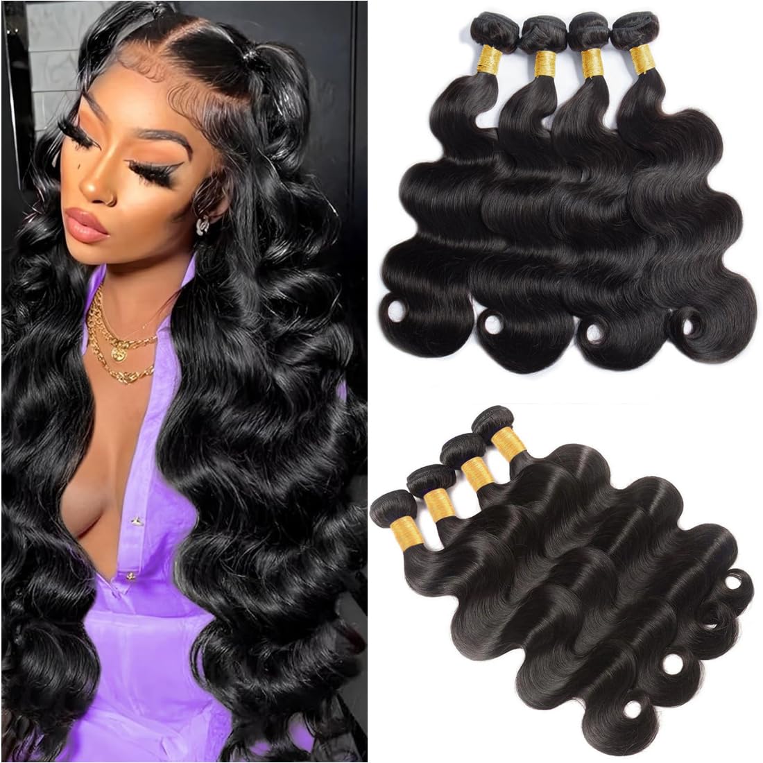 16A Human Hair Bundles 16 18 20 22 Inch Body Wave 400g Unprocessed Brazilian Virgin Hair 4 Bundles Deals Human Hair Extensions Quick Weave Human Hair Natural Black Color