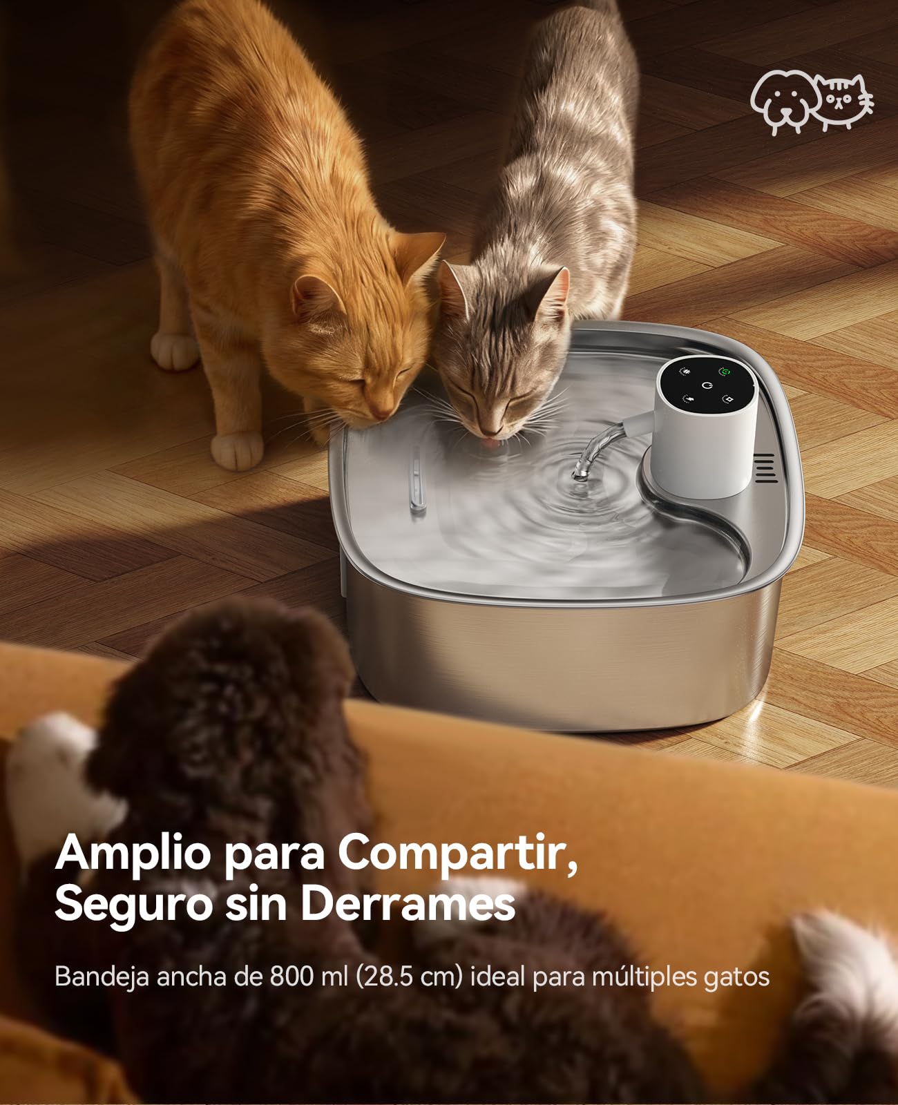 FEELNEEDY 8L Fuente para Gatos sin Cable, Bebedero Gatos Perros de Acero Inoxidable con 3 Filtros, 5000mAh Batería Recargable, Apta para Lavavajillas, Sensor de Radar Mejorado