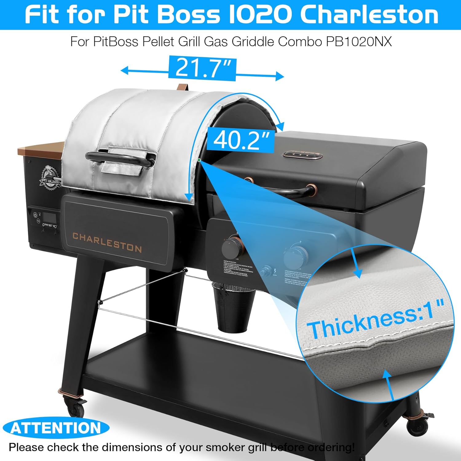 Charleston Grill Cover Insulated Blanket for Pit Boss 1020 Combo PB1020NX Smoker Insulation Pitboss Thermal Replacement Parts Insulator Wood Pellet Grills BBQ Winter Accessory
