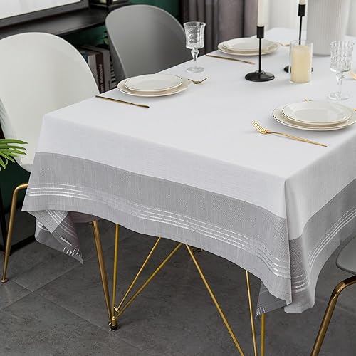 Miniatura 4 de MANGATA CASA Manteles para mesas rectangulares, de poliéster con hojas grises, impermeables, sin arrugas, lavables, manteles de cocina para comedor,