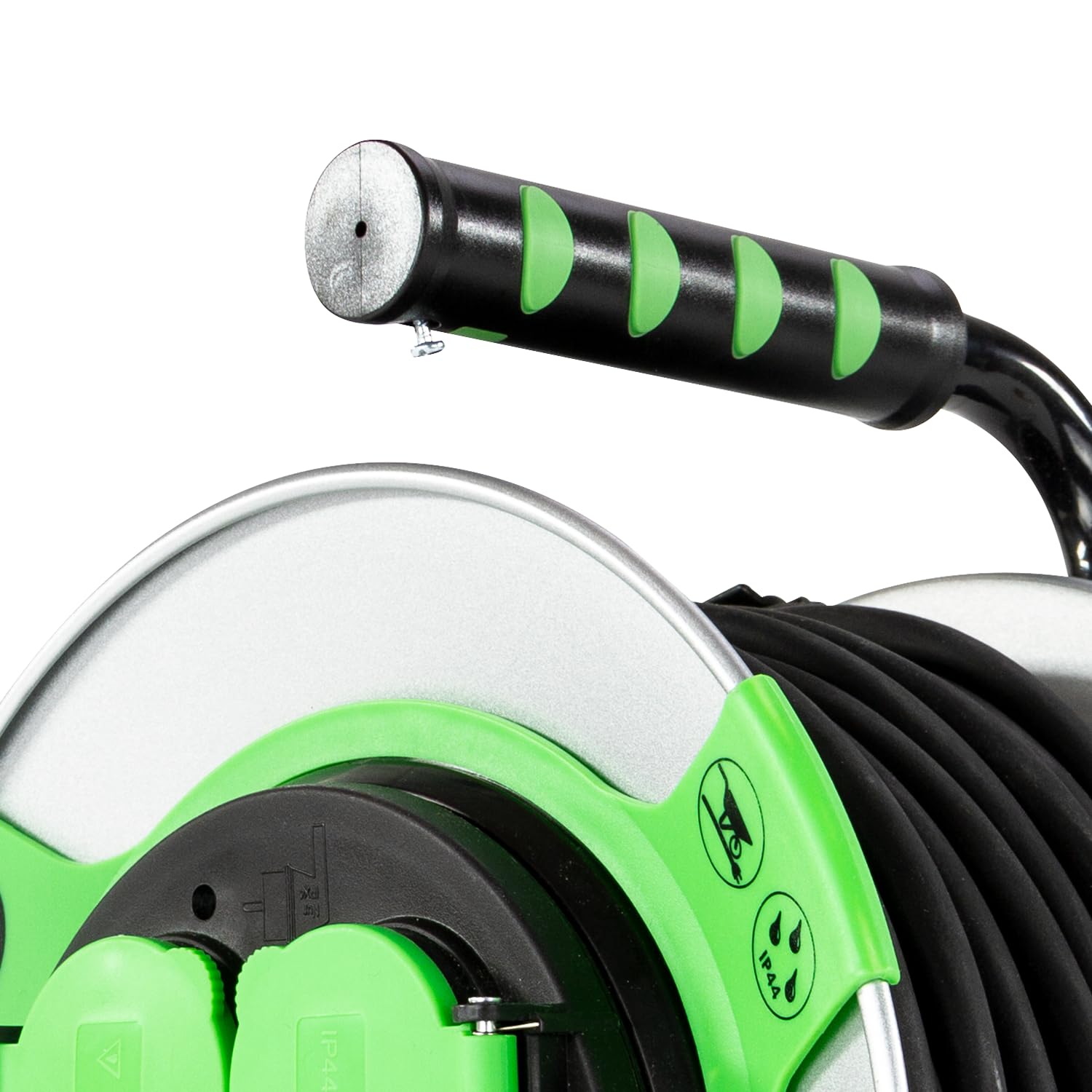 Rev Carrete de Cable EX, 25 m, H05RR, IP44, 3000 W, con Contacto abrasivo, Rollo de Cable para Exteriores, 4 enchufes, Color Verde