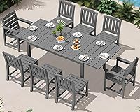 Vista 21 de SERWALL Juego de comedor para exteriores de 9 piezas, mesa de comedor expandible de 60 a 83 pulgadas y 8 sillas de polietileno de alta densidad