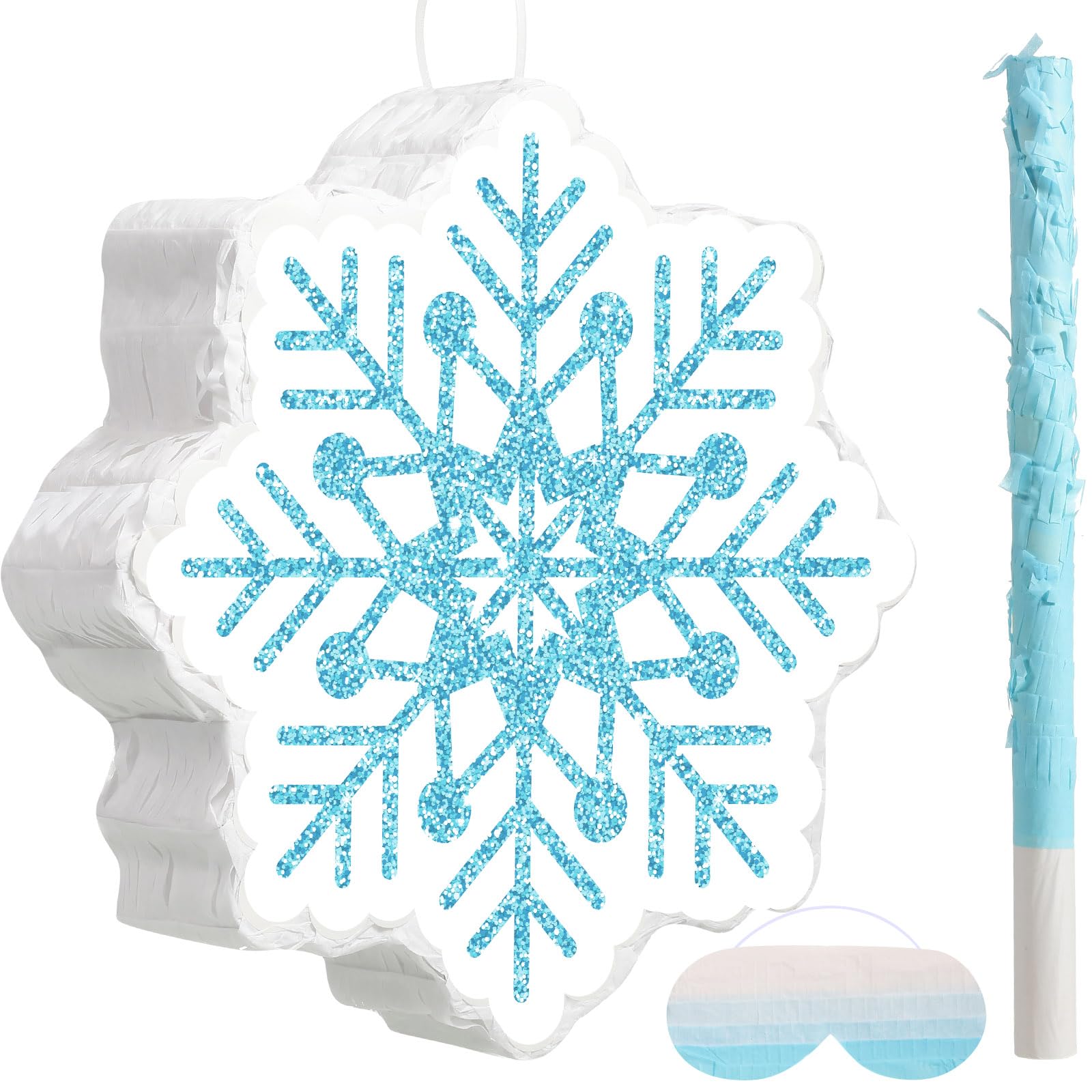 Pignatta per Feste Invernali Pignatta di Natale Pentolaccia con Coriandoli Bastone e Benda da Pignatta a Tema Wonderland Principessa Baby Shower Compleanno (Blu, Fiocco di Neve)